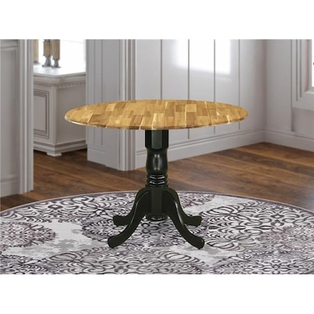 East West Furniture East West Furniture DMT-NBK-TP 42 in. Dublin Round Acacia Wood Dining Table with Two 9 in. Drop Leaves & Wirebrushed Black Pedestal DMT-NBK-TP